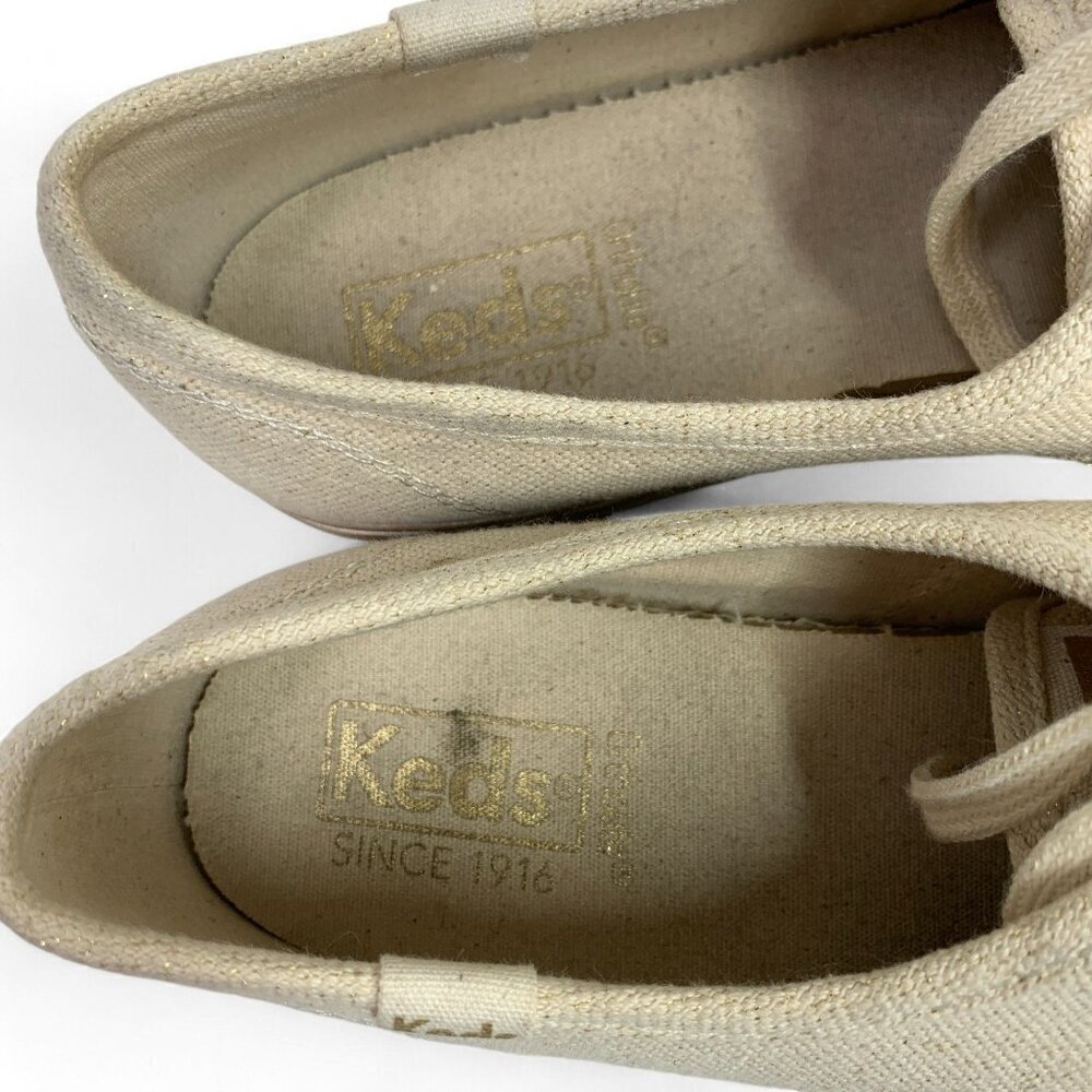 Keds Triple Decker Shimmer Dream Low Top Sneakers Gold/Beige WF59212 Size 9 - Picture 4 of 10
